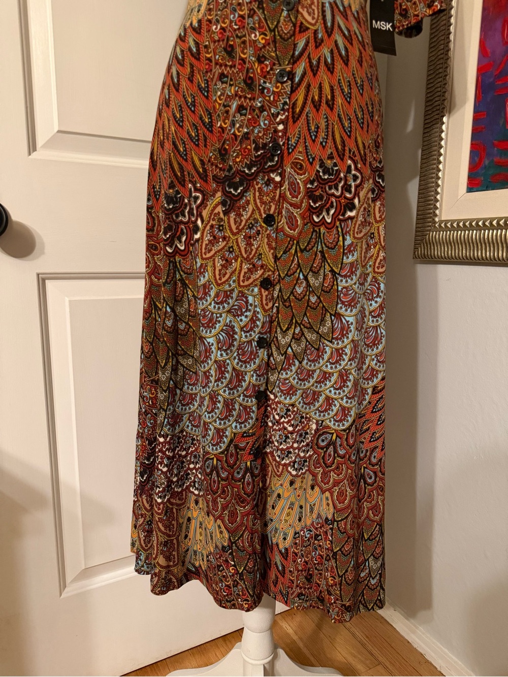 45~ New MSK Paisley V-Neck Maxi Dress in Rust, Mustard & Teal Medium - Picture 2 of 10